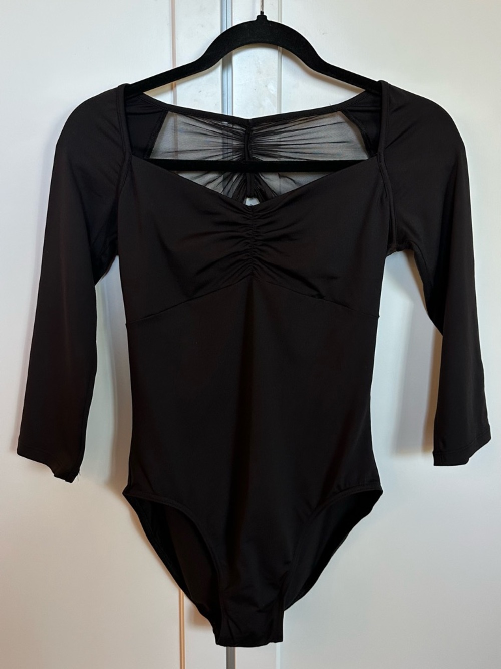Mirella Black 3/4 Sleeve Mesh-Back Leotard